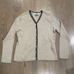 Casual Corner Annex Petite Ribbed Button Cardigan Beige Black Trim Size M